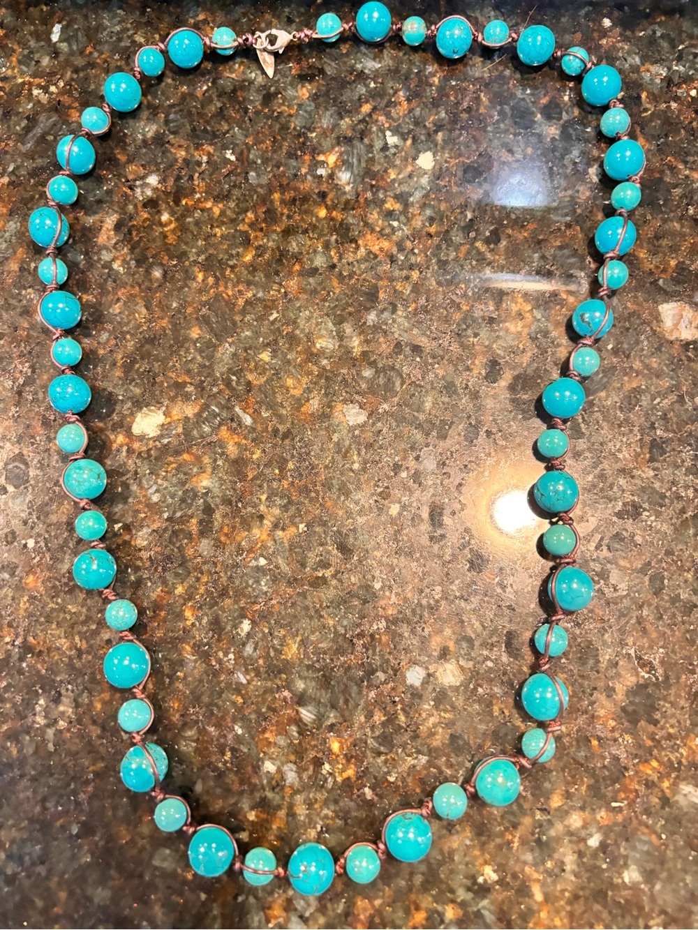 Coldwater Creek Signed Blue Turquoise Beaded Necklace Lobster Clasp 32 in